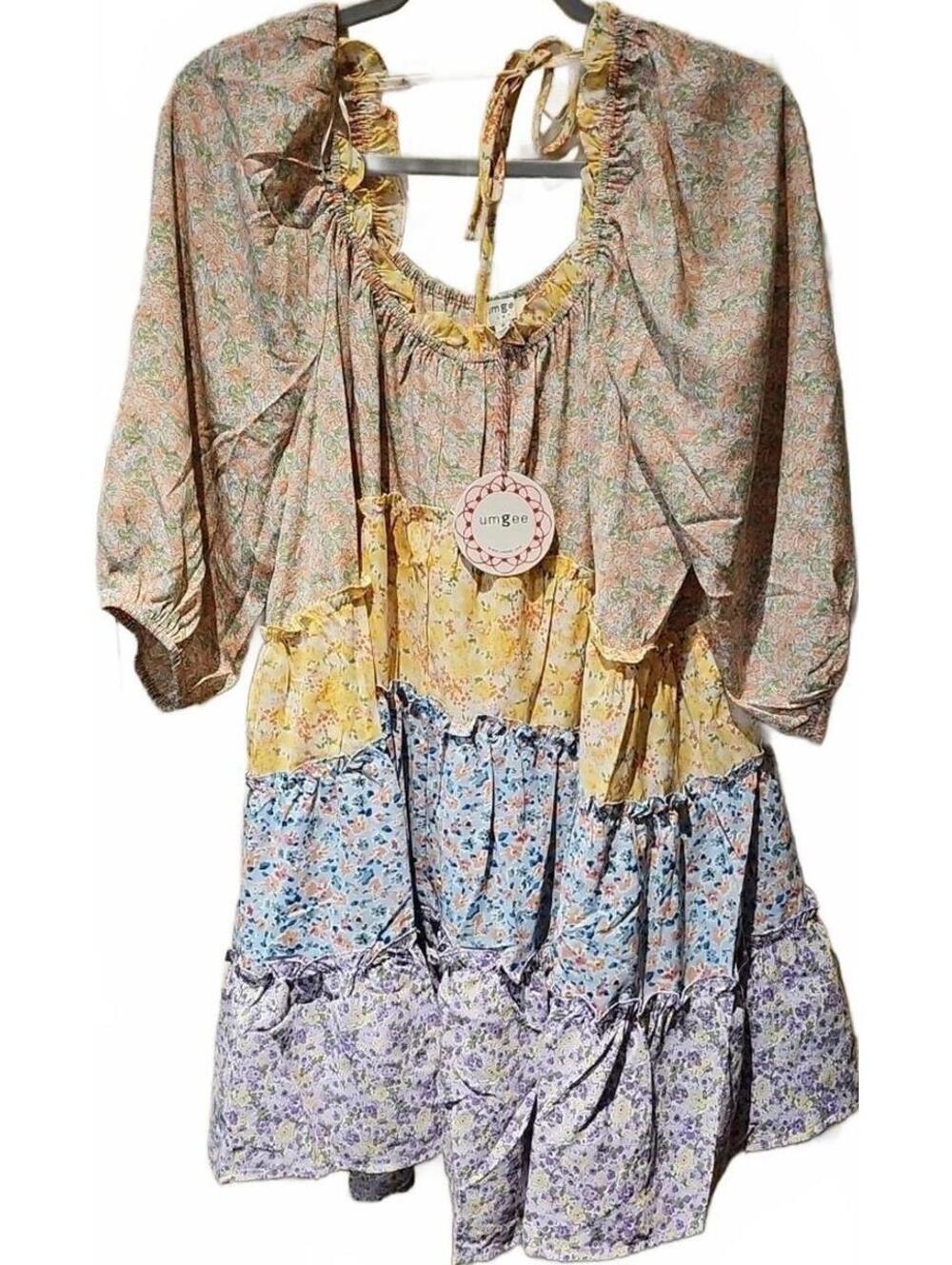 Umgee Tiered Floral Dress With Tie Back Size M. NWT